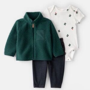 Carter’s Baby Boy 3-Piece Cactus Fleece Zip-Up Jacket Outfit Set 24months
